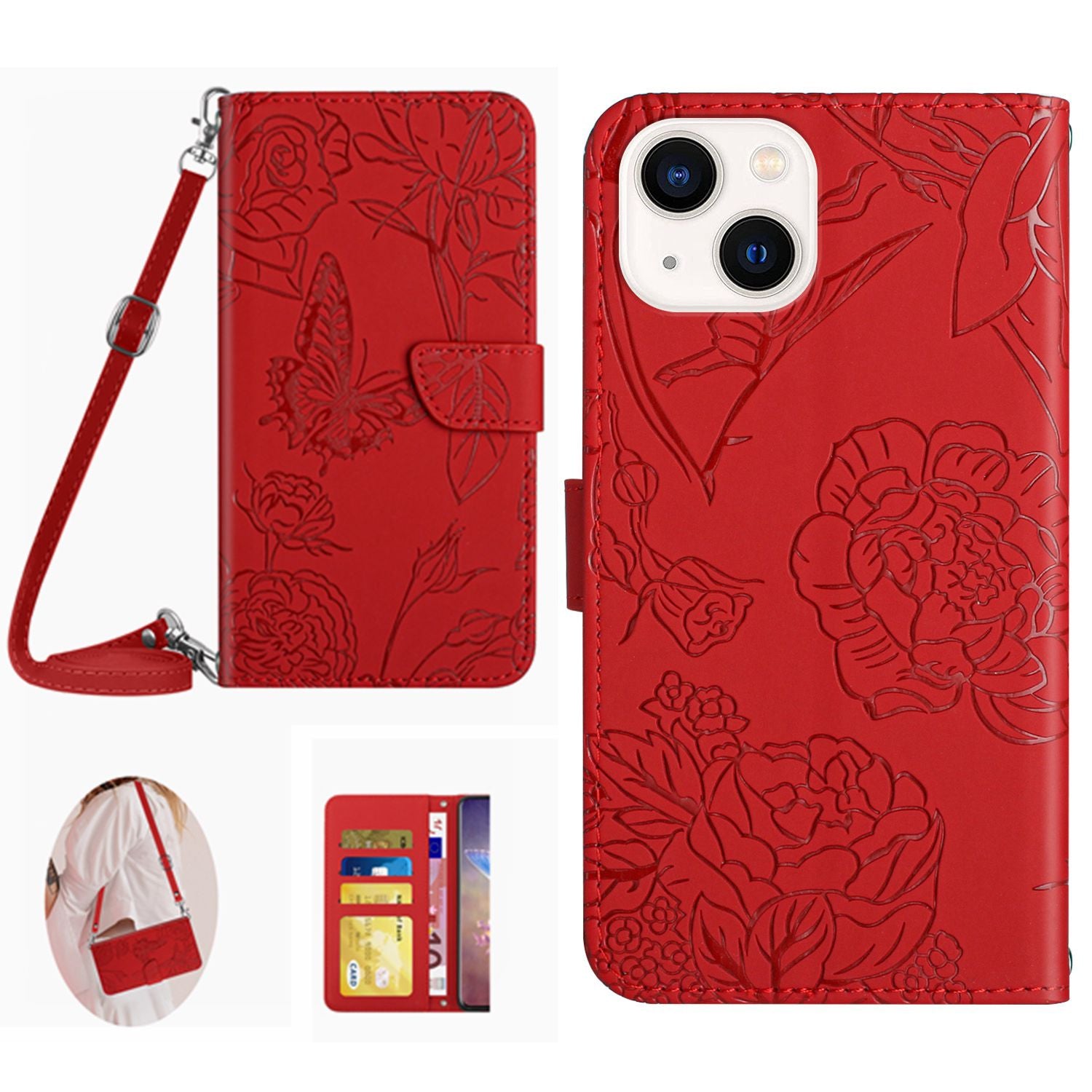HT03 For iPhone 15 Plus PU Leather Phone Cover Stand Wallet Imprinted Case with Shoulder Strap HT03 For iPhone 15 Plus PU Leather Phone Cover Stand Wallet Imprinted Case with Shoulder Strap